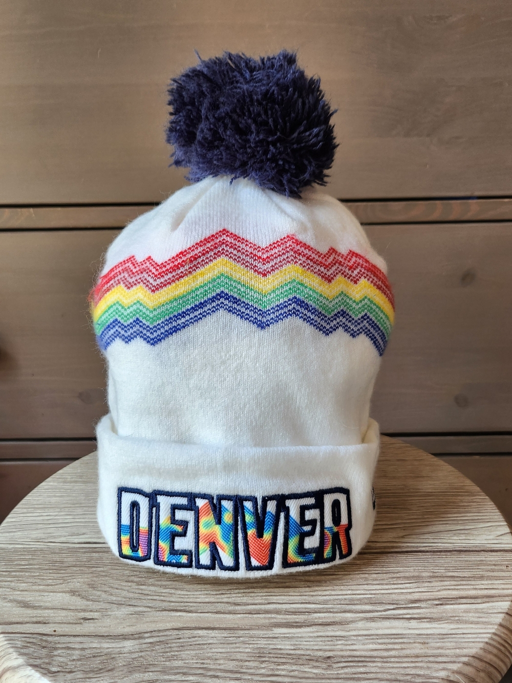 Denver Rainbow Pom Beanie - White